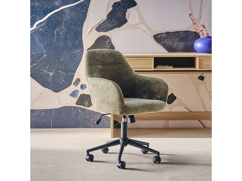 Chaise de bureau à roulettes ajustable métal et tissu kaki - L 57 x P 57 x H 85/94.5cm - Stan