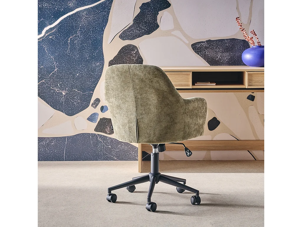 Chaise de bureau à roulettes ajustable métal et tissu kaki - L 57 x P 57 x H 85/94.5cm - Stan