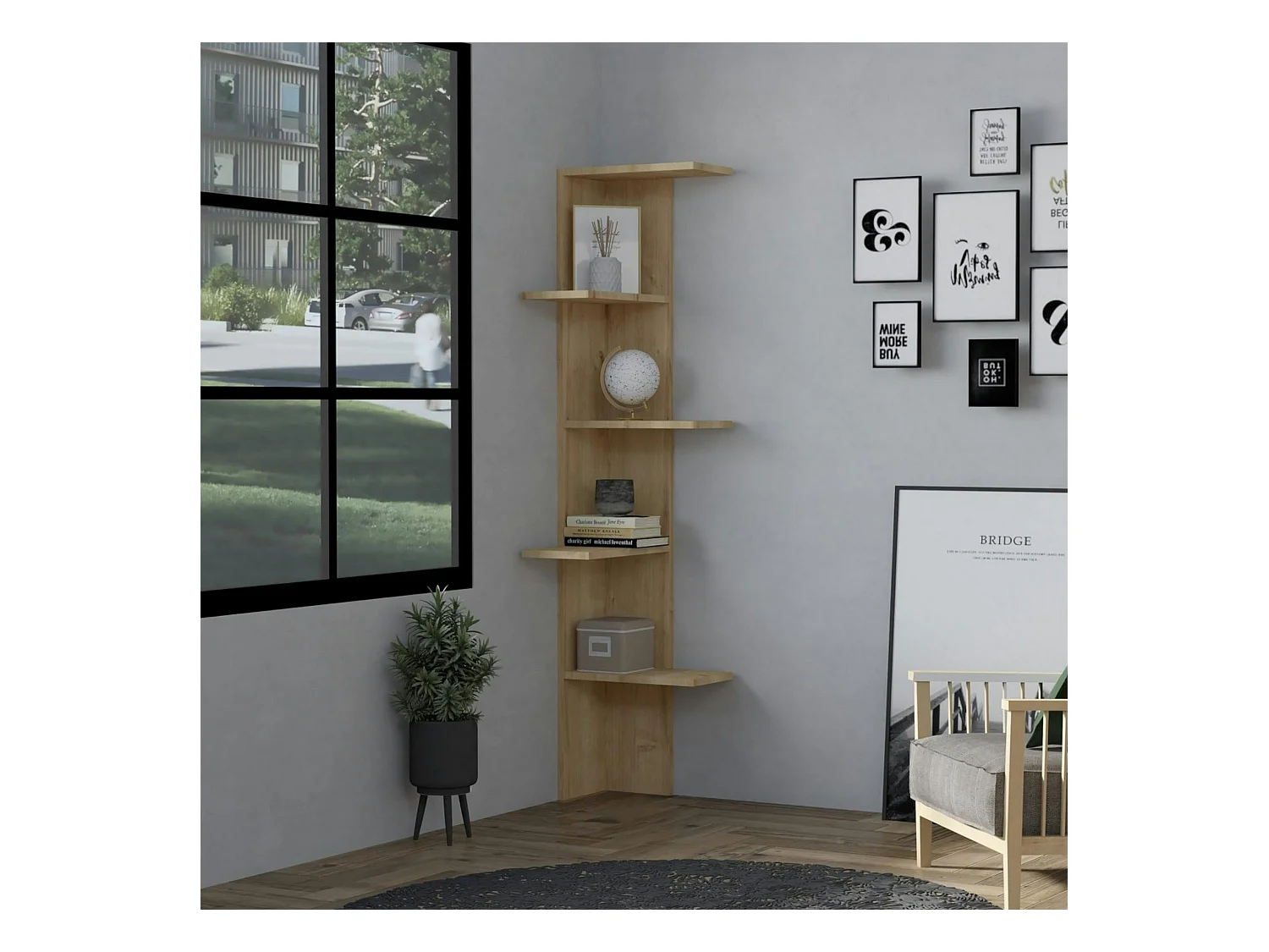 Étagère d'angle design effet bois clair MARFA