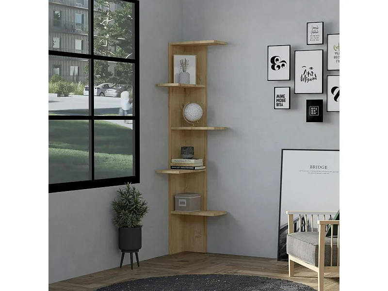 Étagère d'angle design effet bois clair MARFA