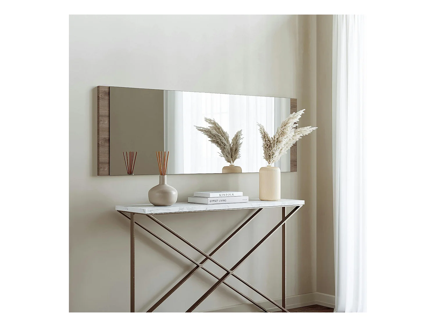 Miroir mural rectangulaire effet noyer - 120 cm CODY