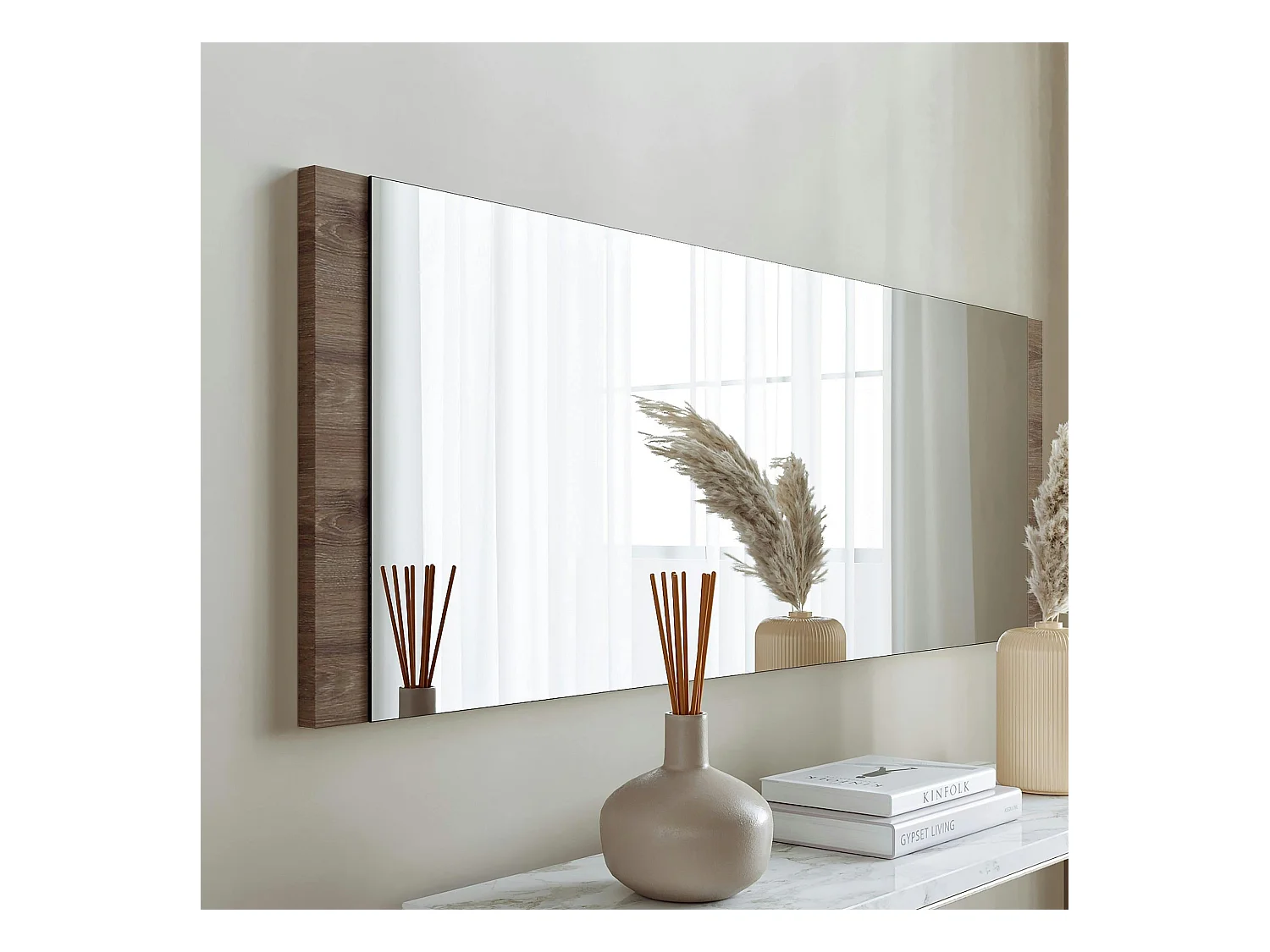 Miroir mural rectangulaire effet noyer - 120 cm CODY