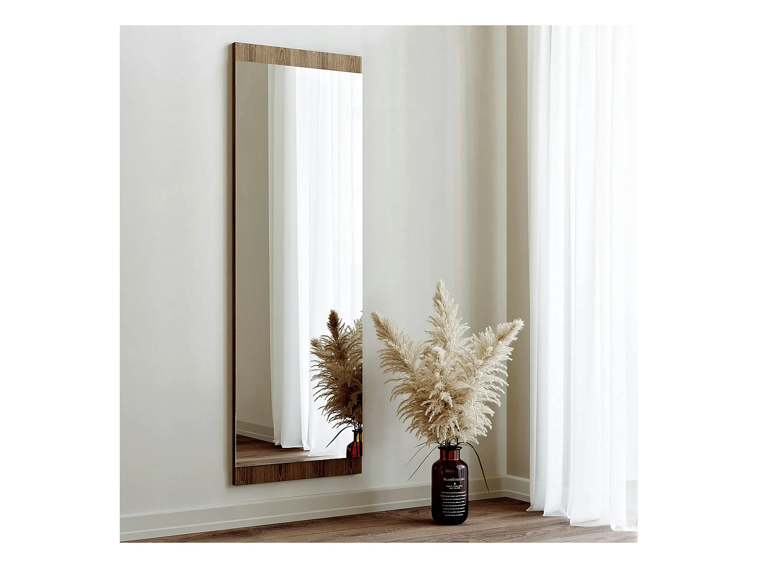 Miroir mural rectangulaire effet noyer - 120 cm CODY