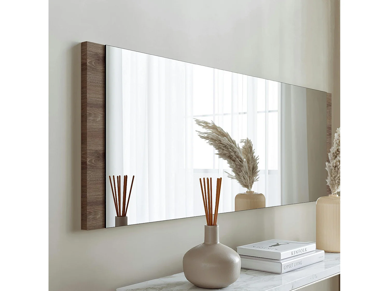 Miroir mural rectangulaire effet noyer - 120 cm CODY
