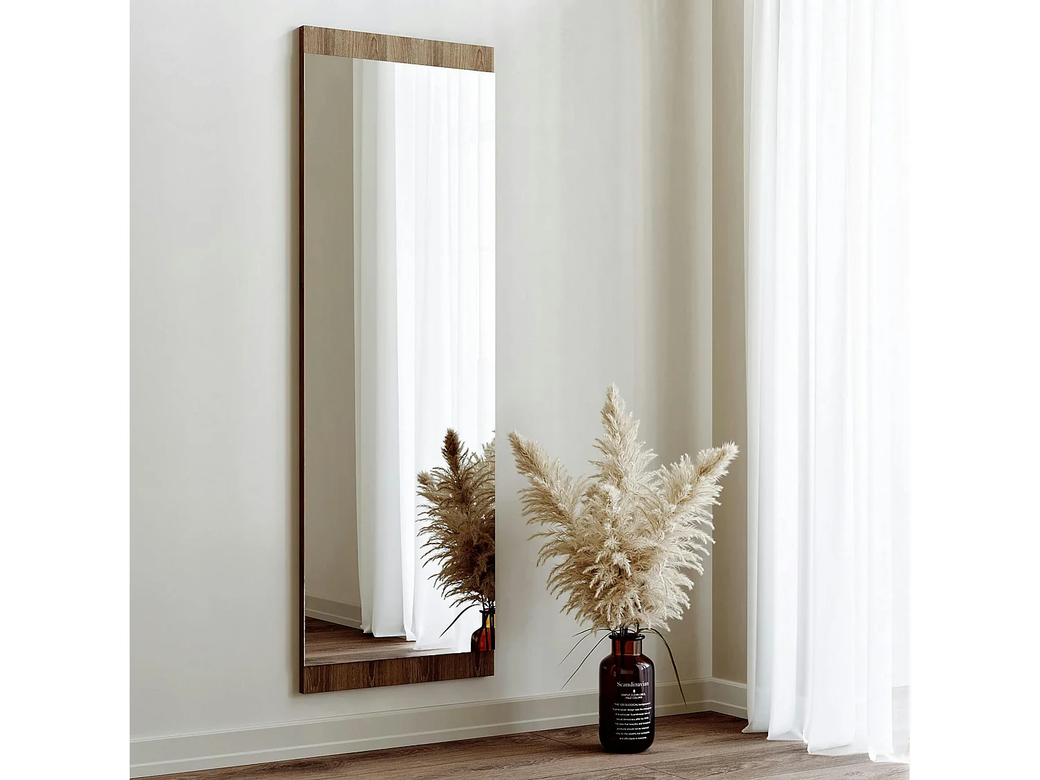 Miroir mural rectangulaire effet noyer - 120 cm CODY