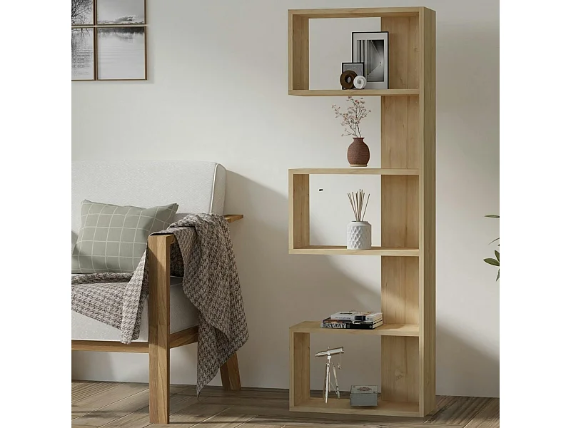 Étagère d'angle moderne effet bois clair - 3 niches MARFA