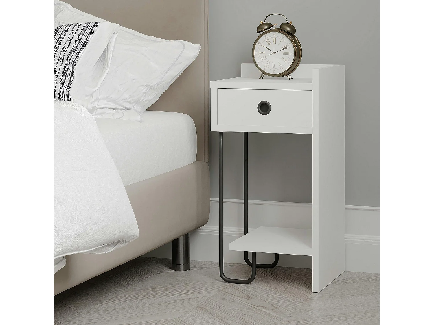 Chevet blanc moderne - 1 niche ouverte, côté droit JENA