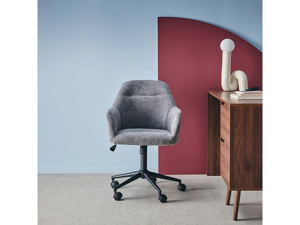 Sedia da ufficio con ruote regolabile in metallo e tessuto, grigio