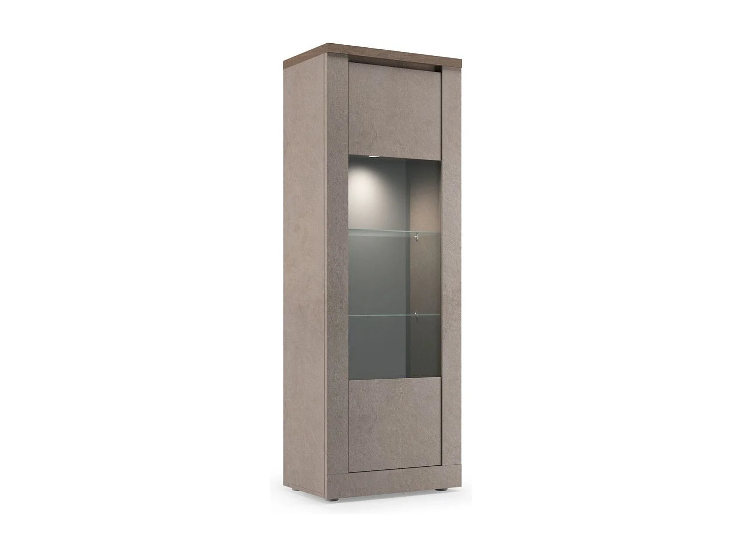 Vitrine SASHA – 1 porte avec étagères bois et verre – Bronze et plateau bois Mercure