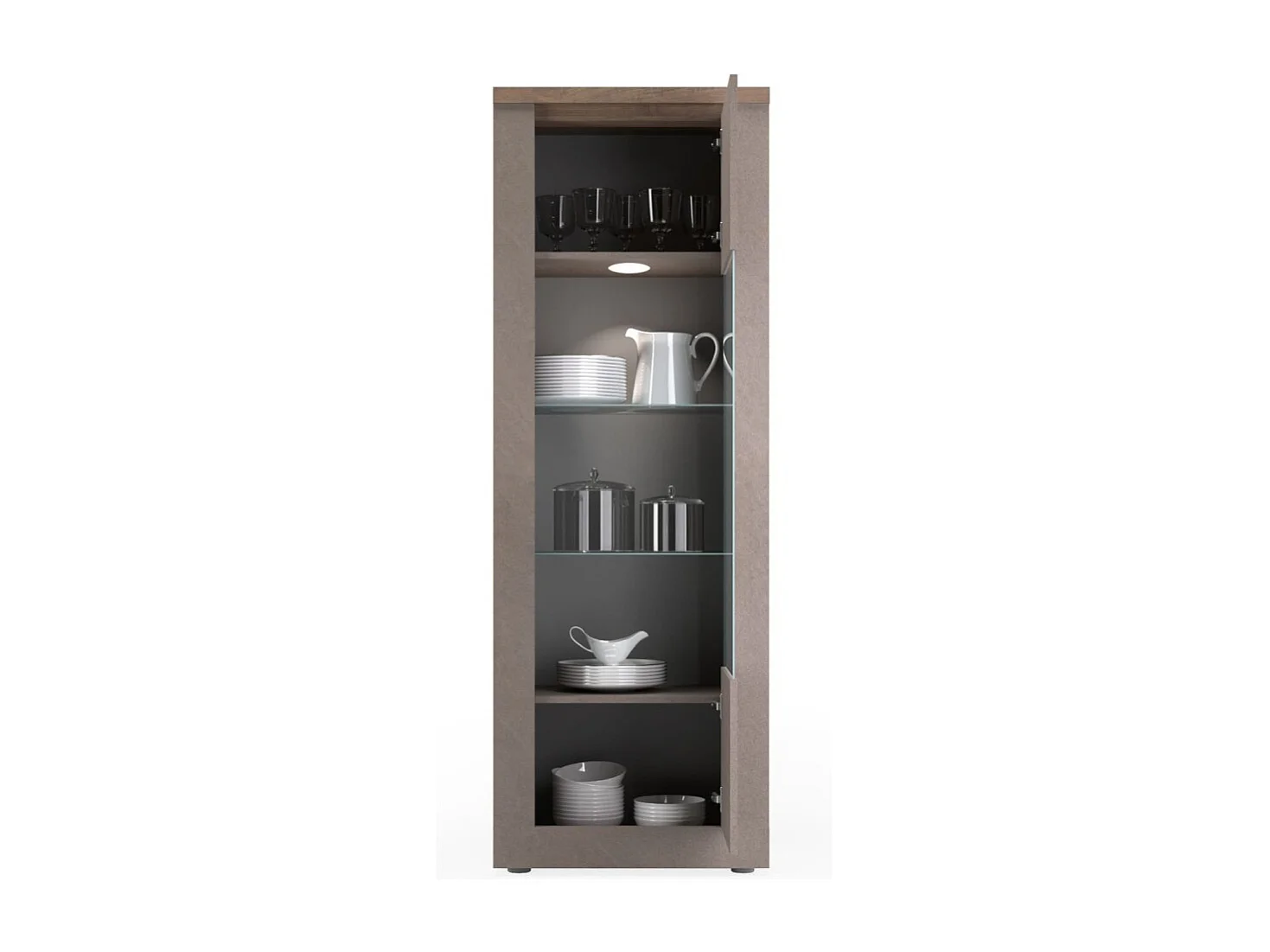 Vitrine SASHA – 1 porte avec étagères bois et verre – Bronze et plateau bois Mercure