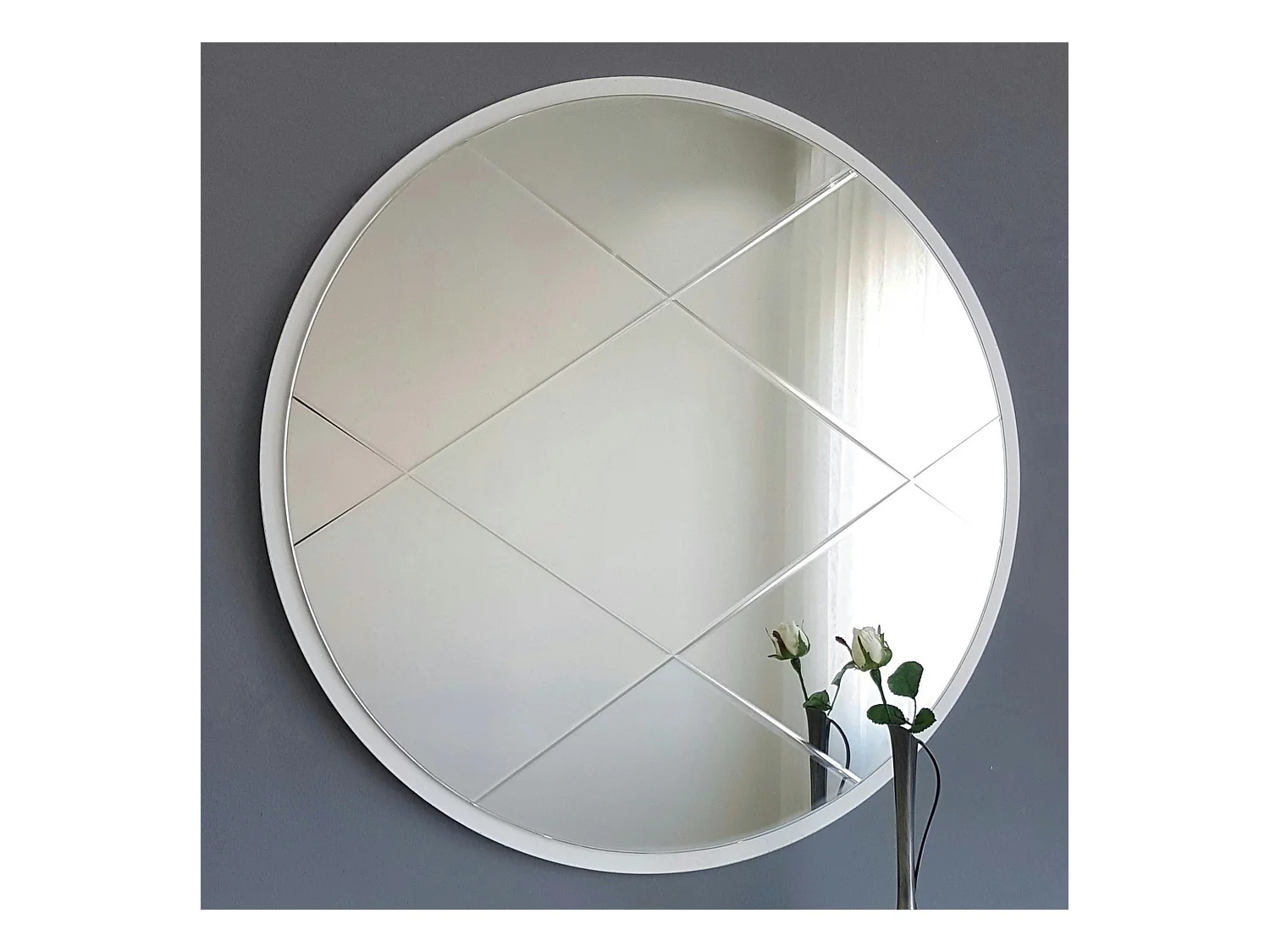 Miroir rond blanc Ø60 cm motif croisé - style moderne CODY