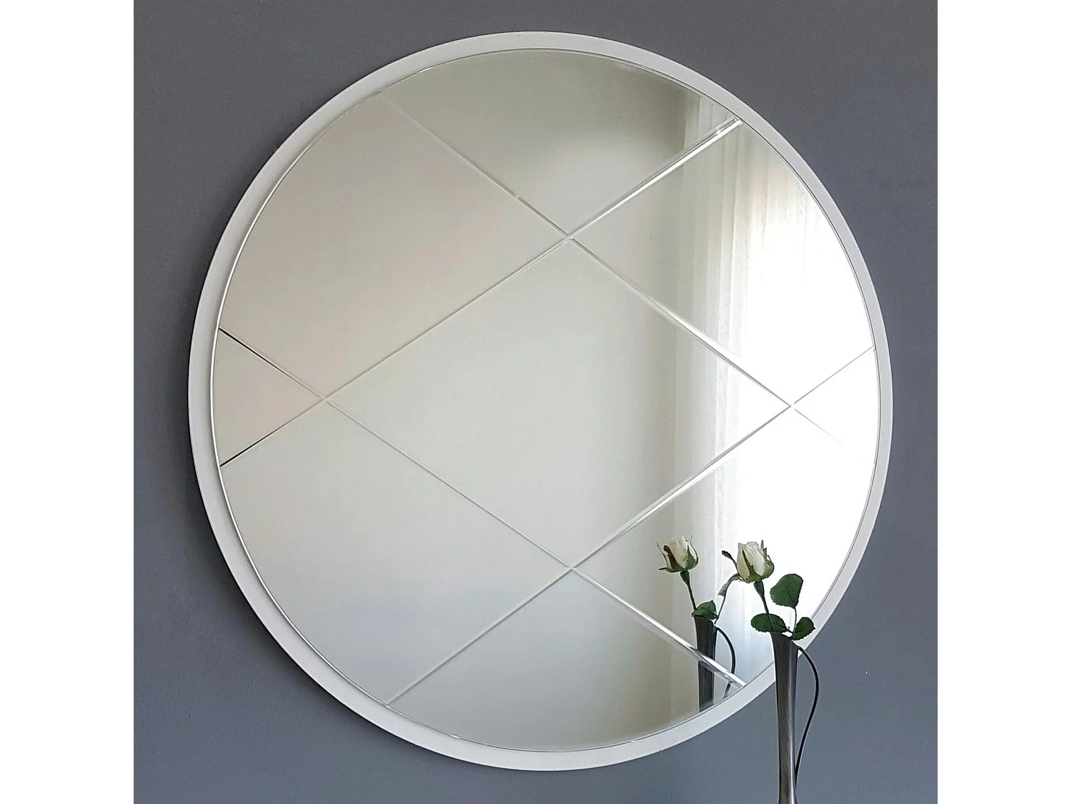 Miroir rond blanc Ø60 cm motif croisé - style moderne CODY