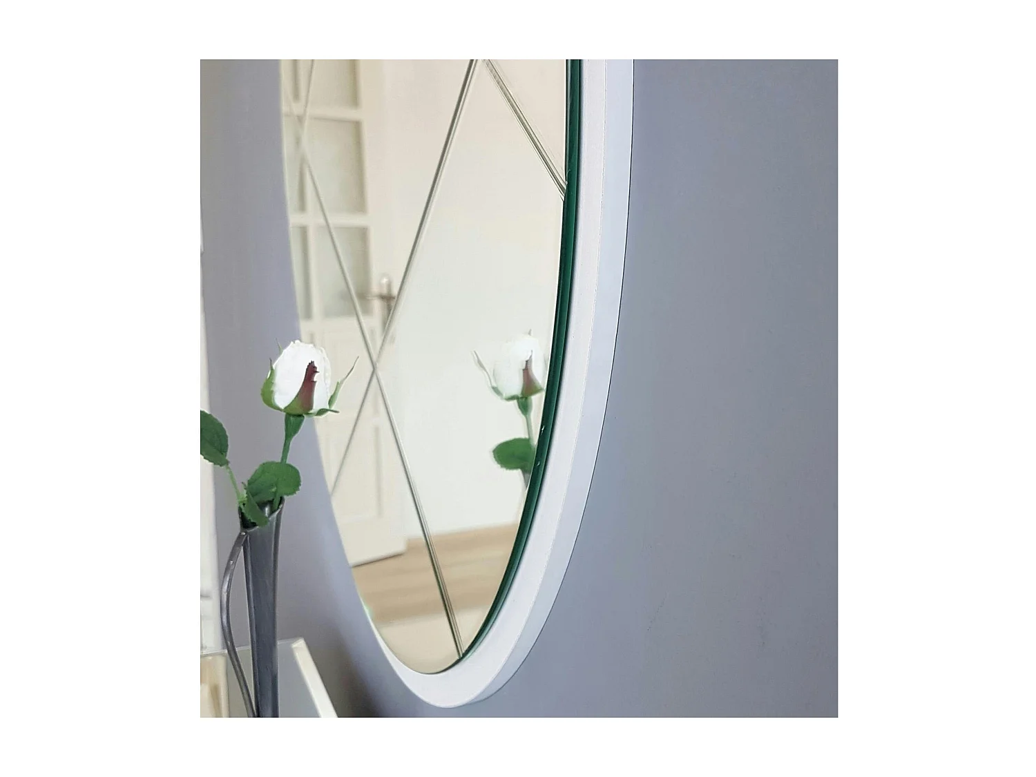 Miroir rond blanc Ø60 cm motif croisé - style moderne CODY