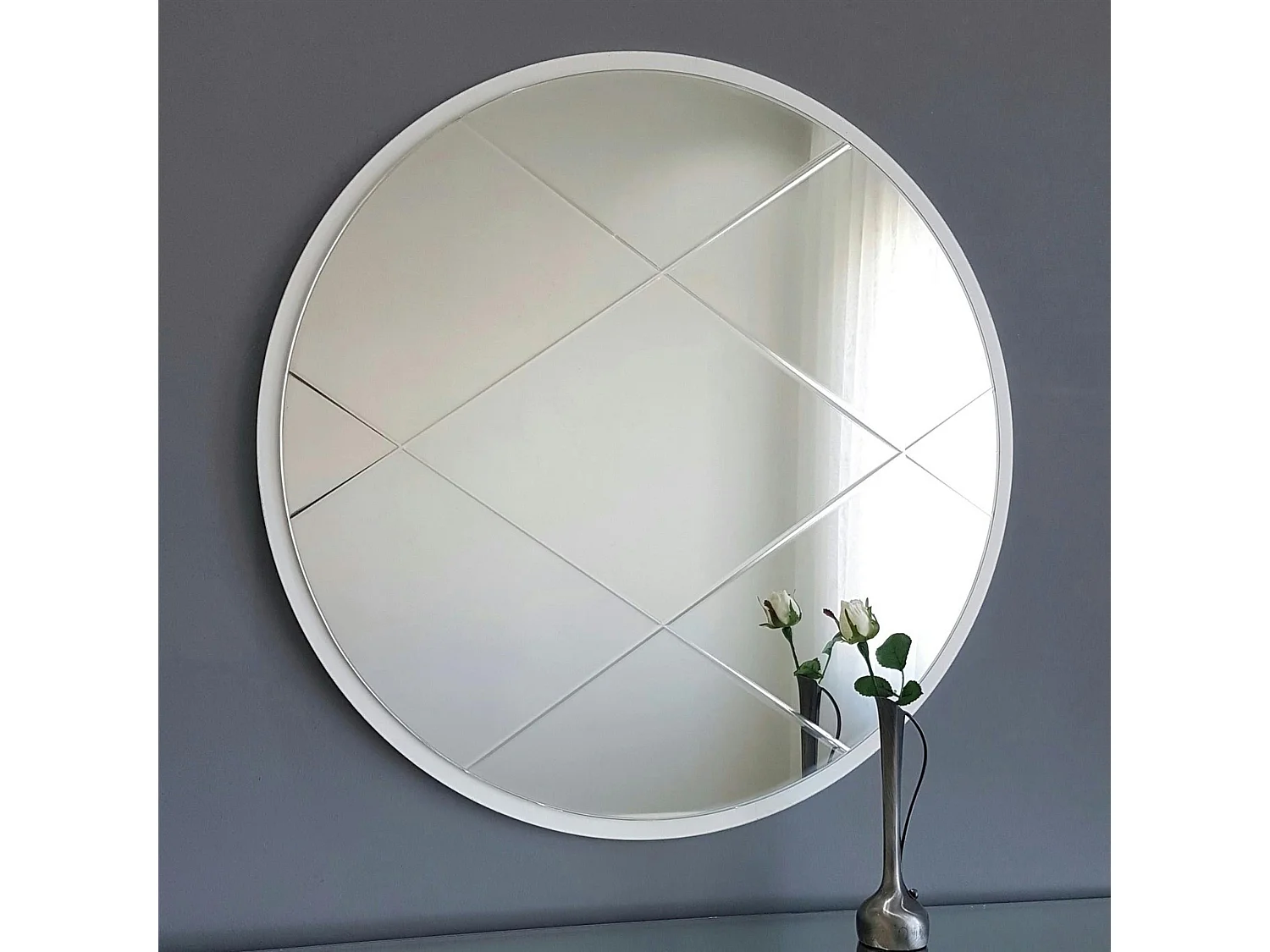 Miroir rond blanc Ø60 cm motif croisé - style moderne CODY