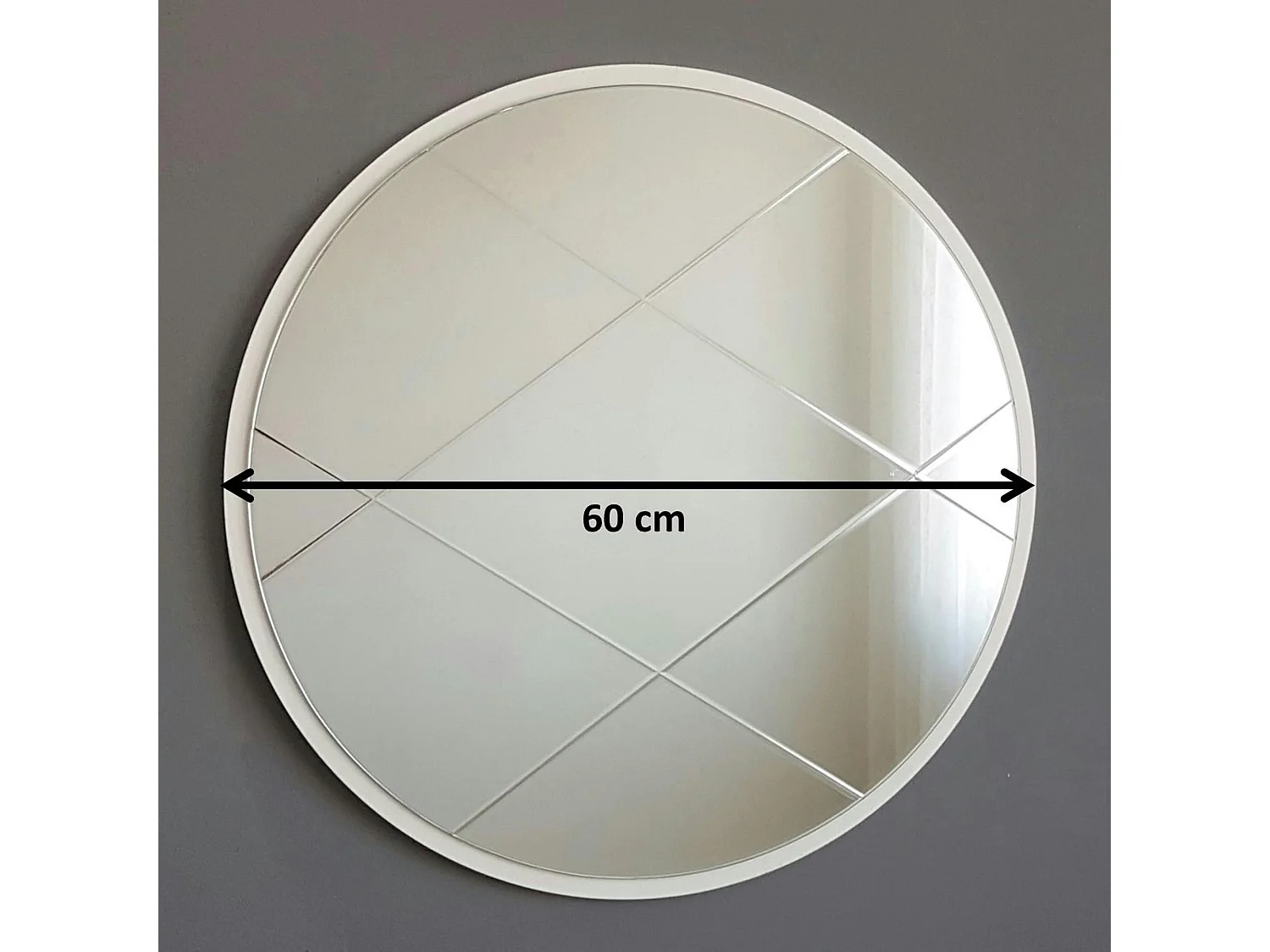 Miroir rond blanc Ø60 cm motif croisé - style moderne CODY