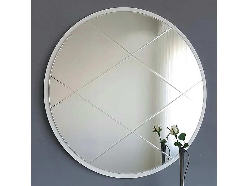 Miroir rond blanc Ø60 cm motif croisé - style moderne CODY