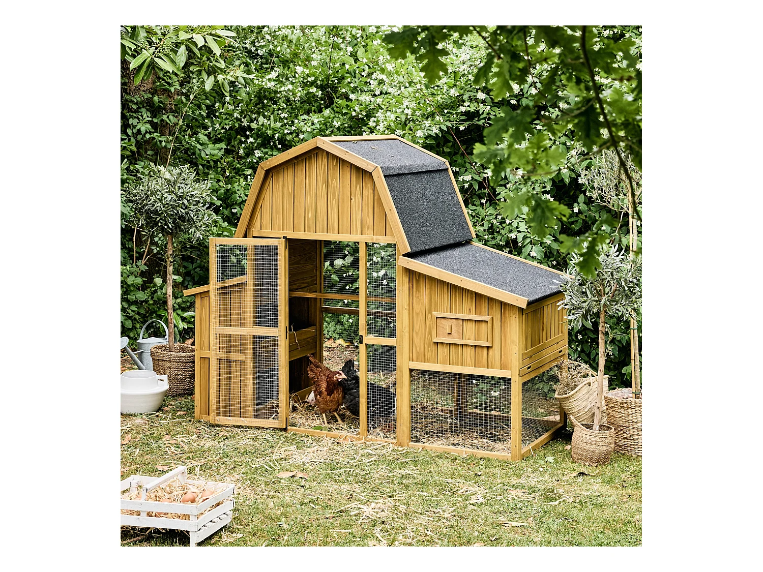 Poulailler 6 poules bois de sapin - 195.5 x 90 x 152.5 cm - Gasconne