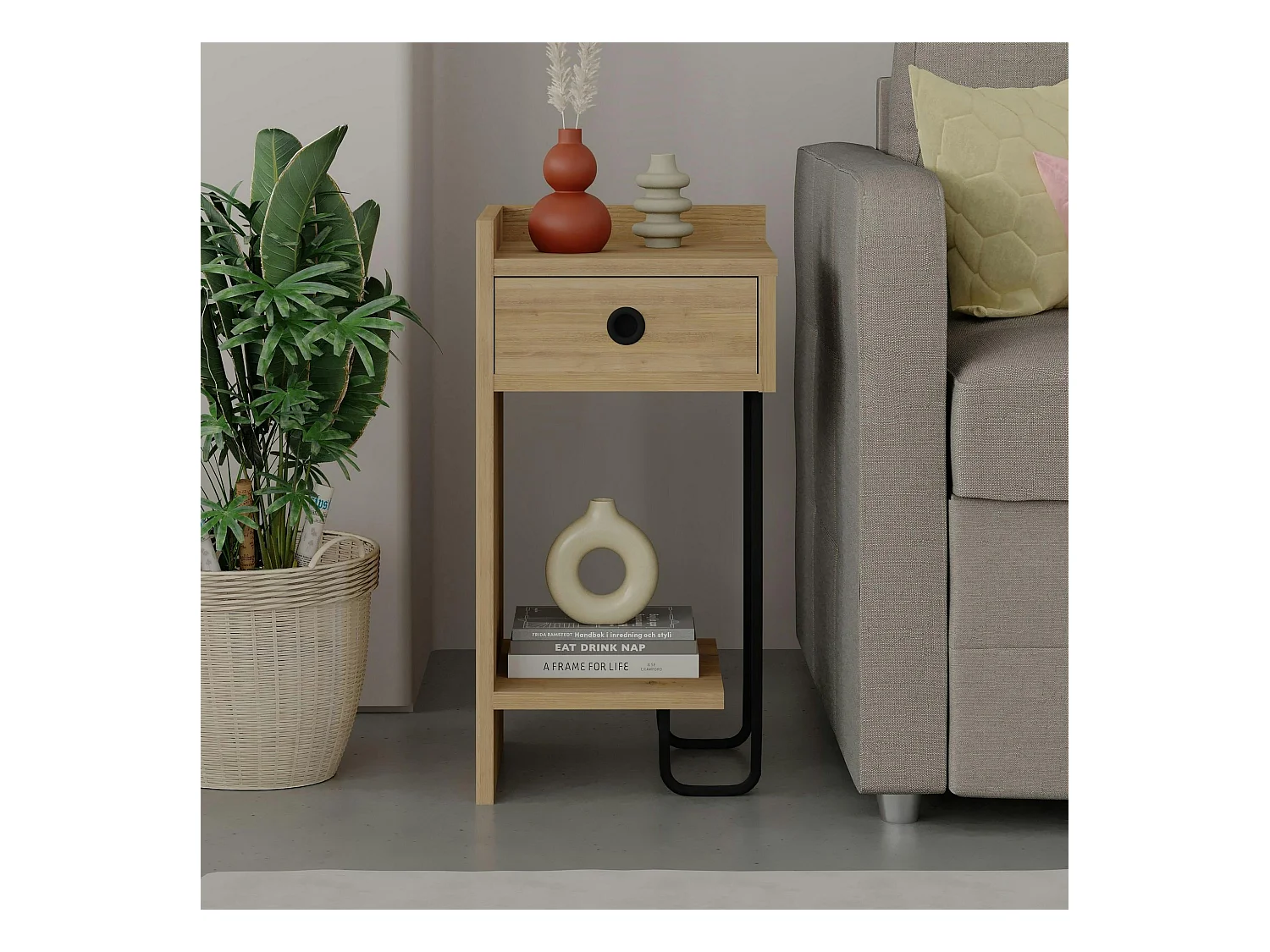 Chevet moderne effet bois - 1 niche ouverte, côté gauche JENA