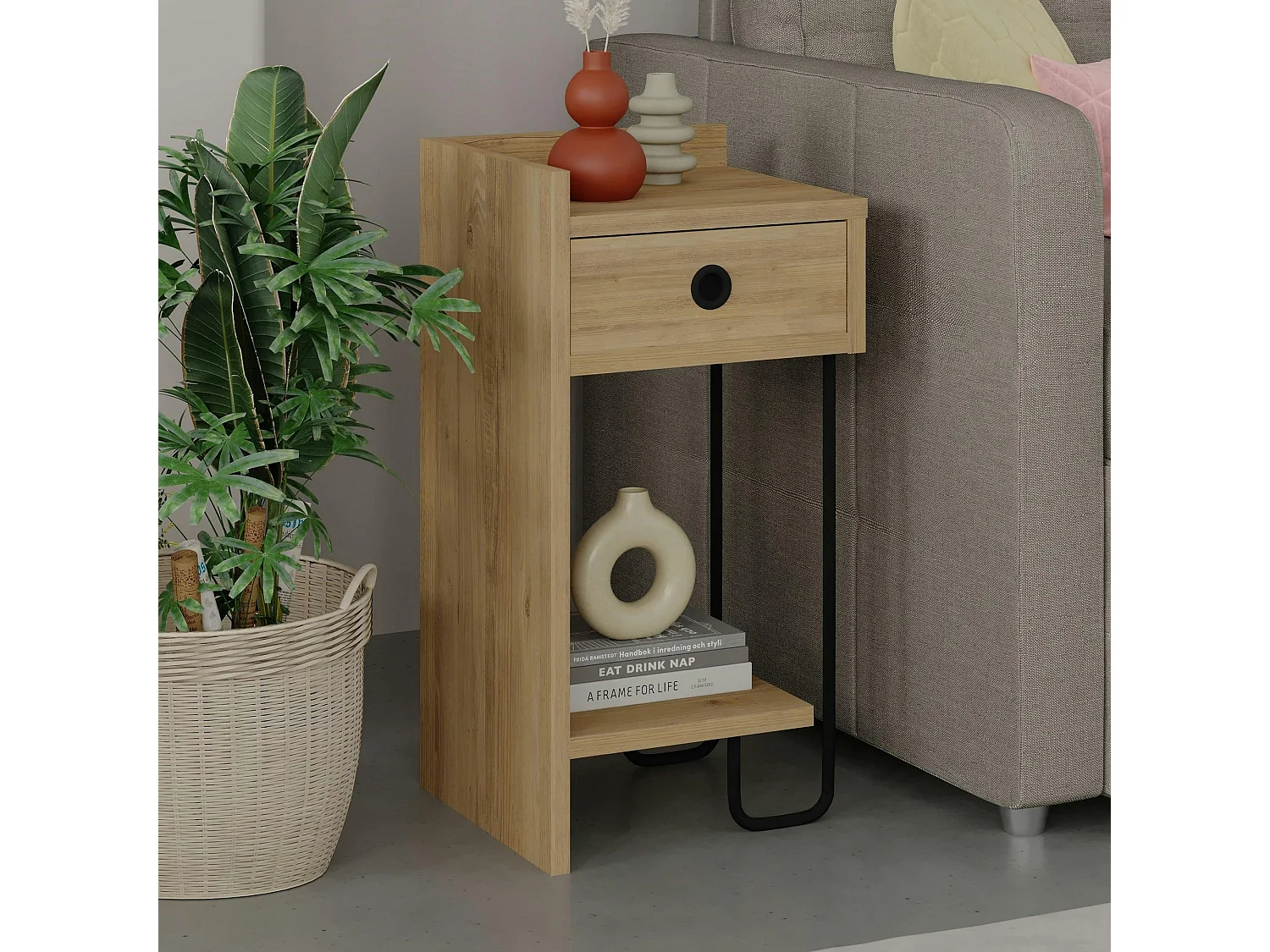 Chevet moderne effet bois - 1 niche ouverte, côté gauche JENA