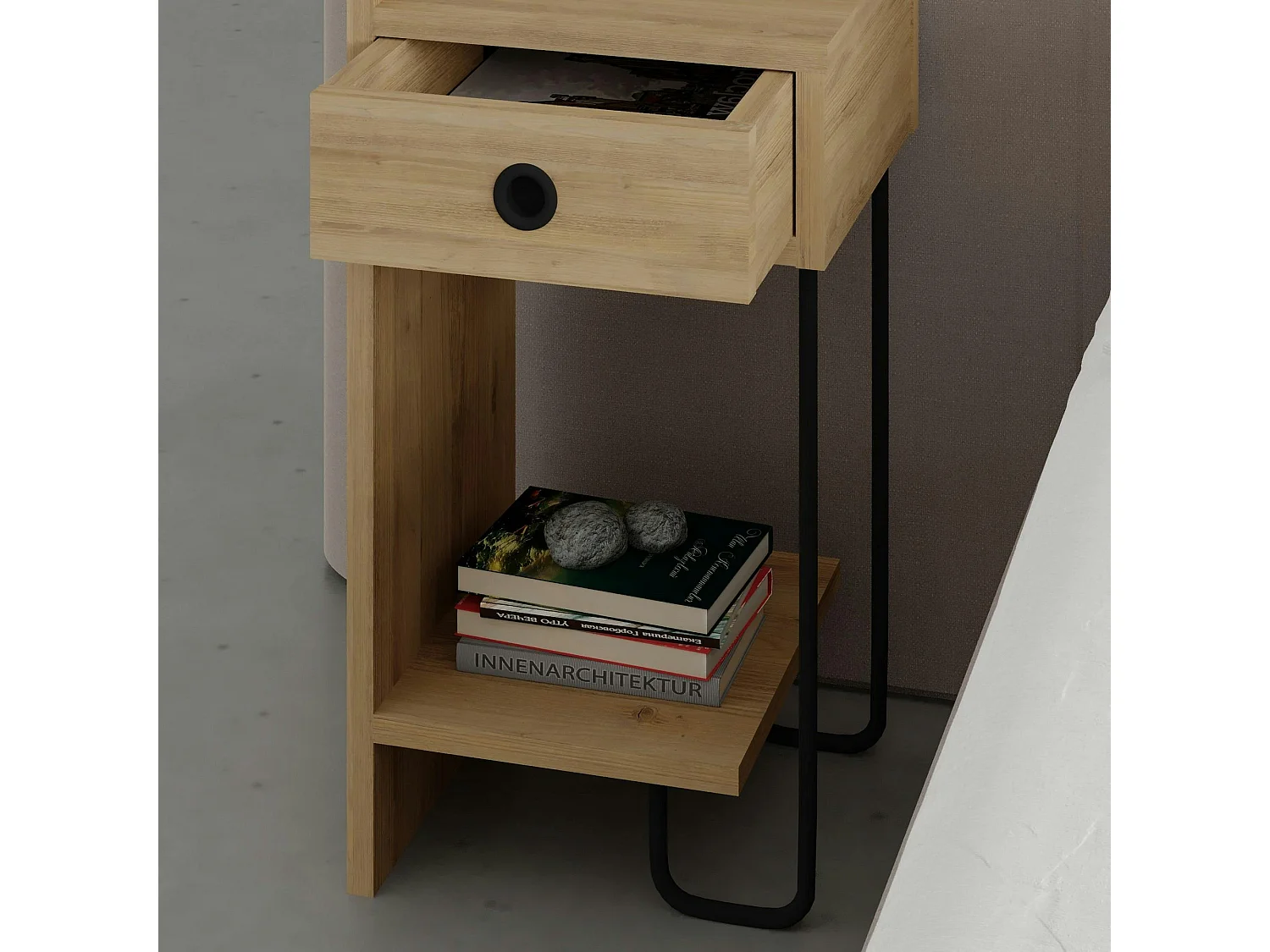 Chevet moderne effet bois - 1 niche ouverte, côté gauche JENA