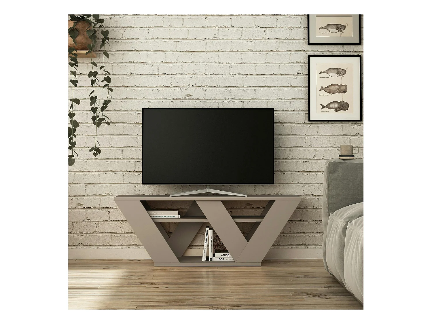 Petit meuble TV moka avec rangement - pied en W MARFA