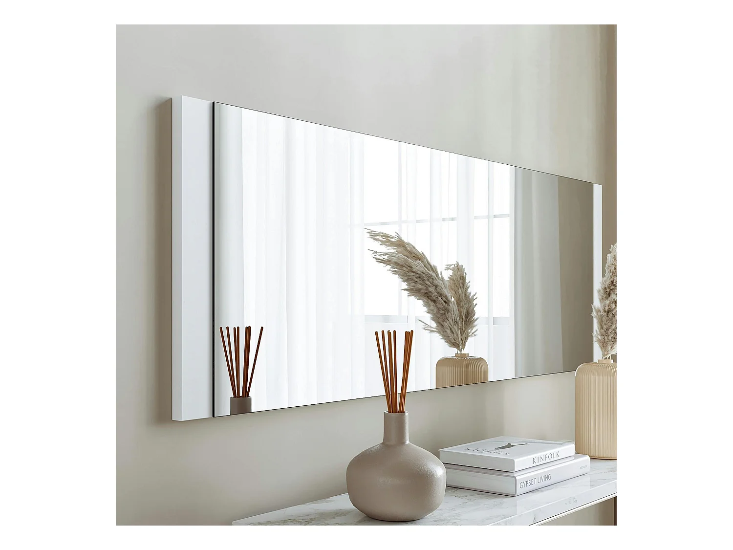 Miroir rectangulaire blanc à suspendre ou poser 120 cm CODY