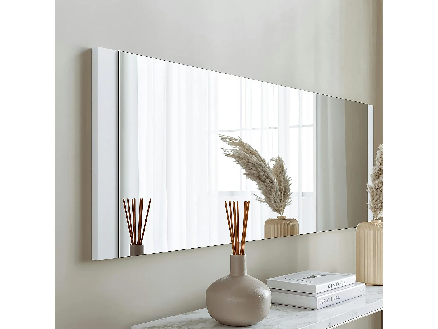 Miroir rectangulaire blanc à suspendre ou poser 120 cm CODY