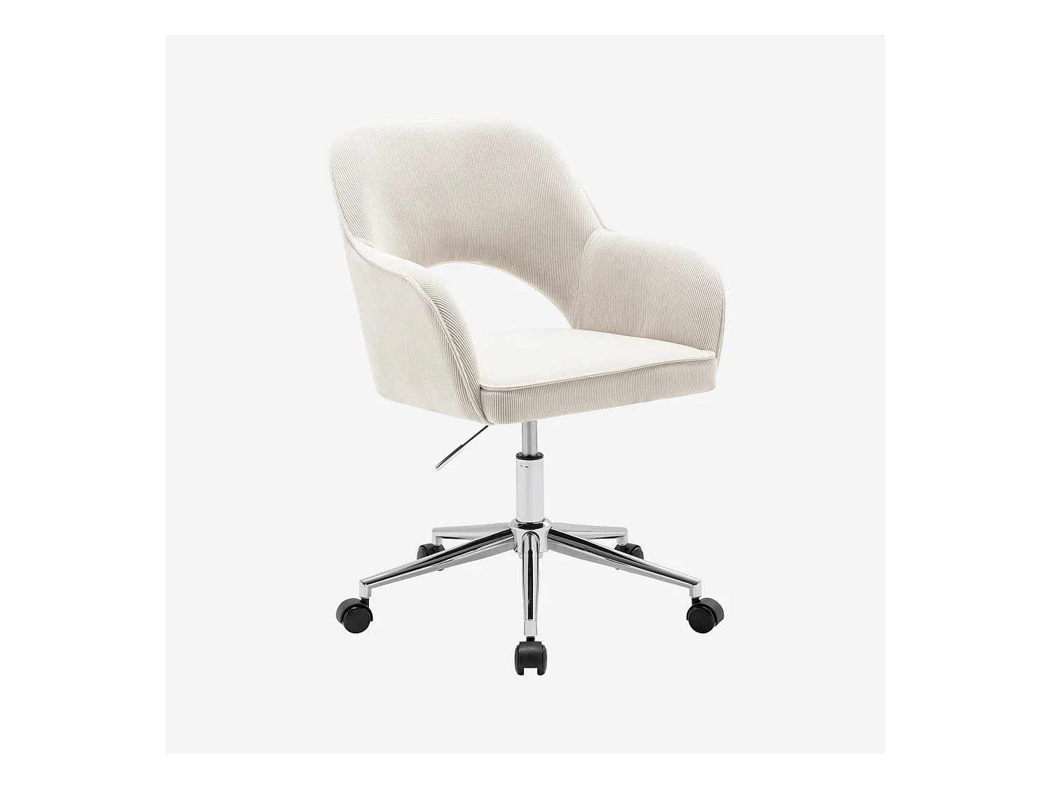 Sedia da ufficio a rotelle velluto a coste base cromata, bianco sporco