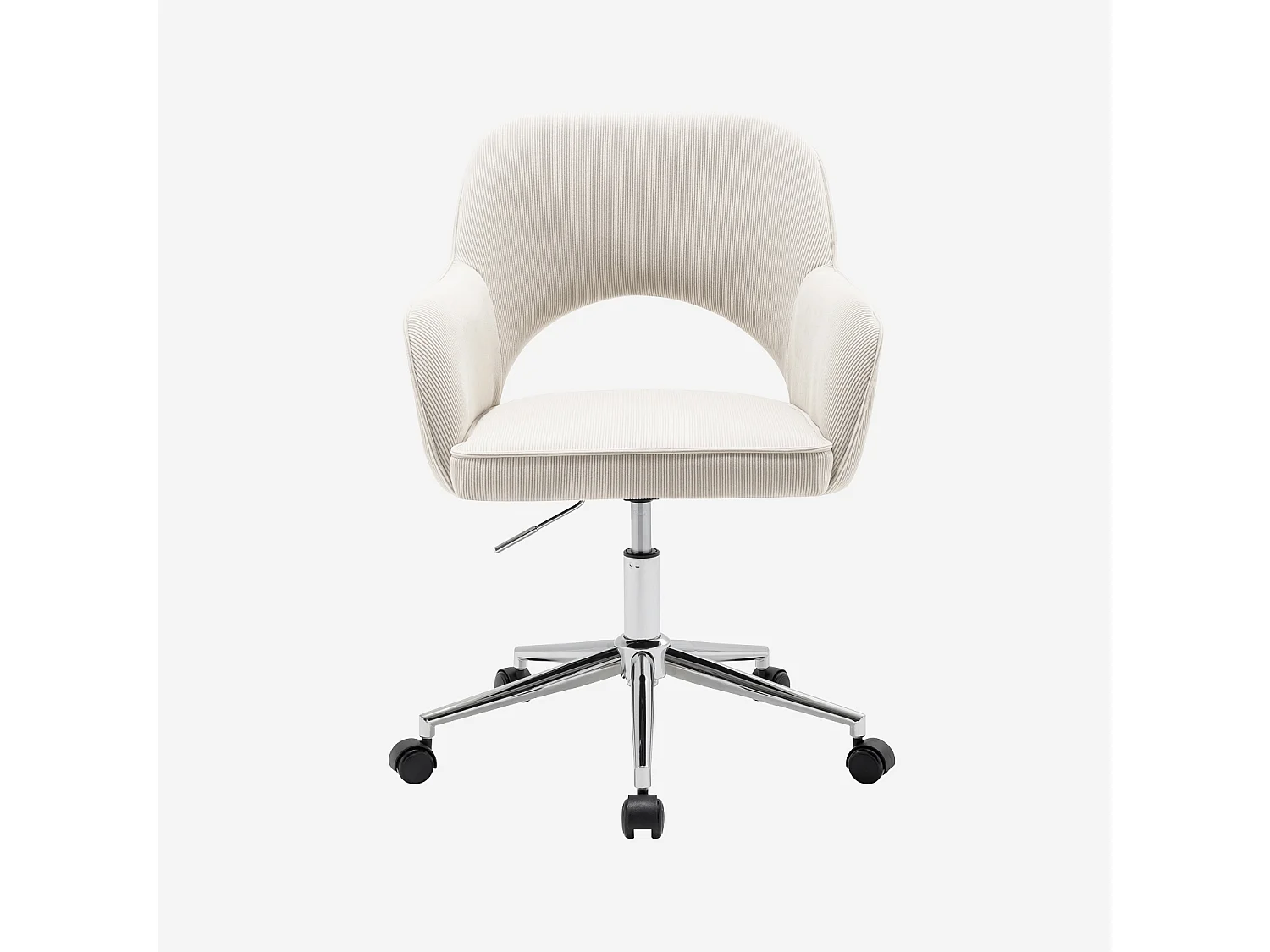 Sedia da ufficio a rotelle velluto a coste base cromata, bianco sporco
