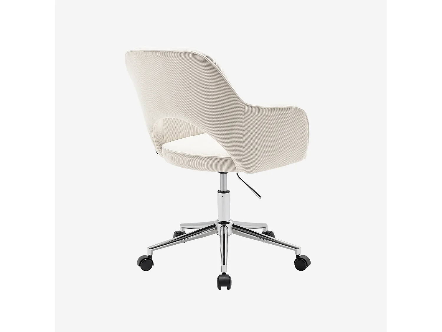 Sedia da ufficio a rotelle velluto a coste base cromata, bianco sporco