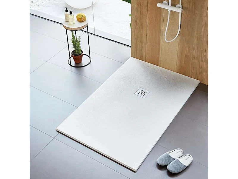 Plato de ducha extraplano STRATO con superficie de pizarra, rectangular, blanco  90 x 160 cm