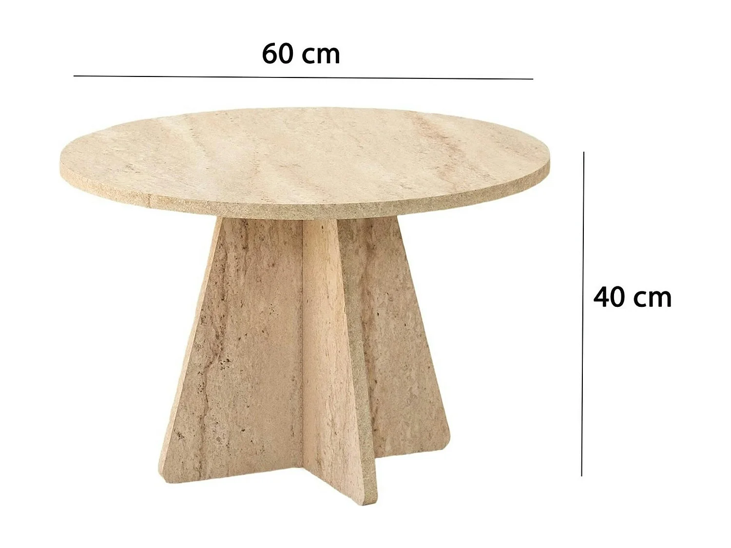 Table basse ronde effet travertin & pieds trapèze MARFA