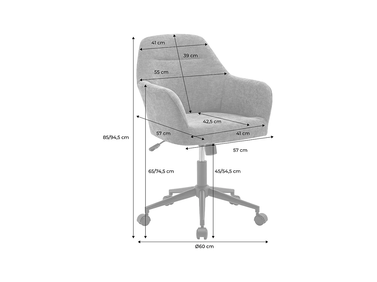 Sedia da ufficio con ruote regolabile in metallo e tessuto, beige