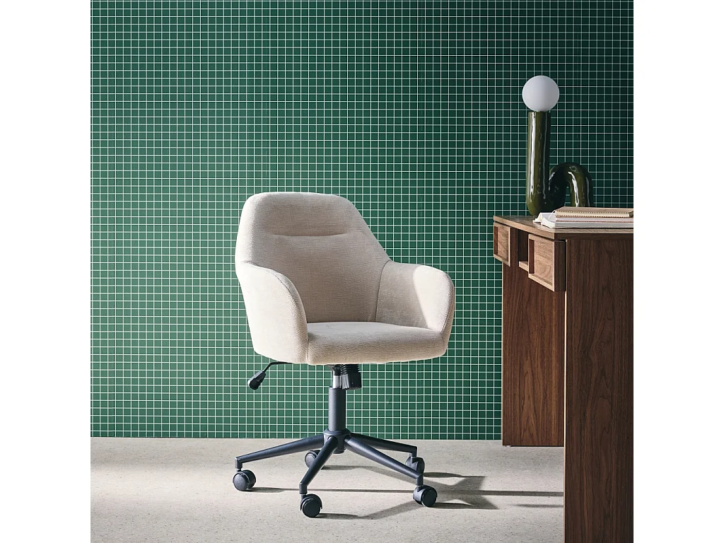 Sedia da ufficio con ruote regolabile in metallo e tessuto, beige