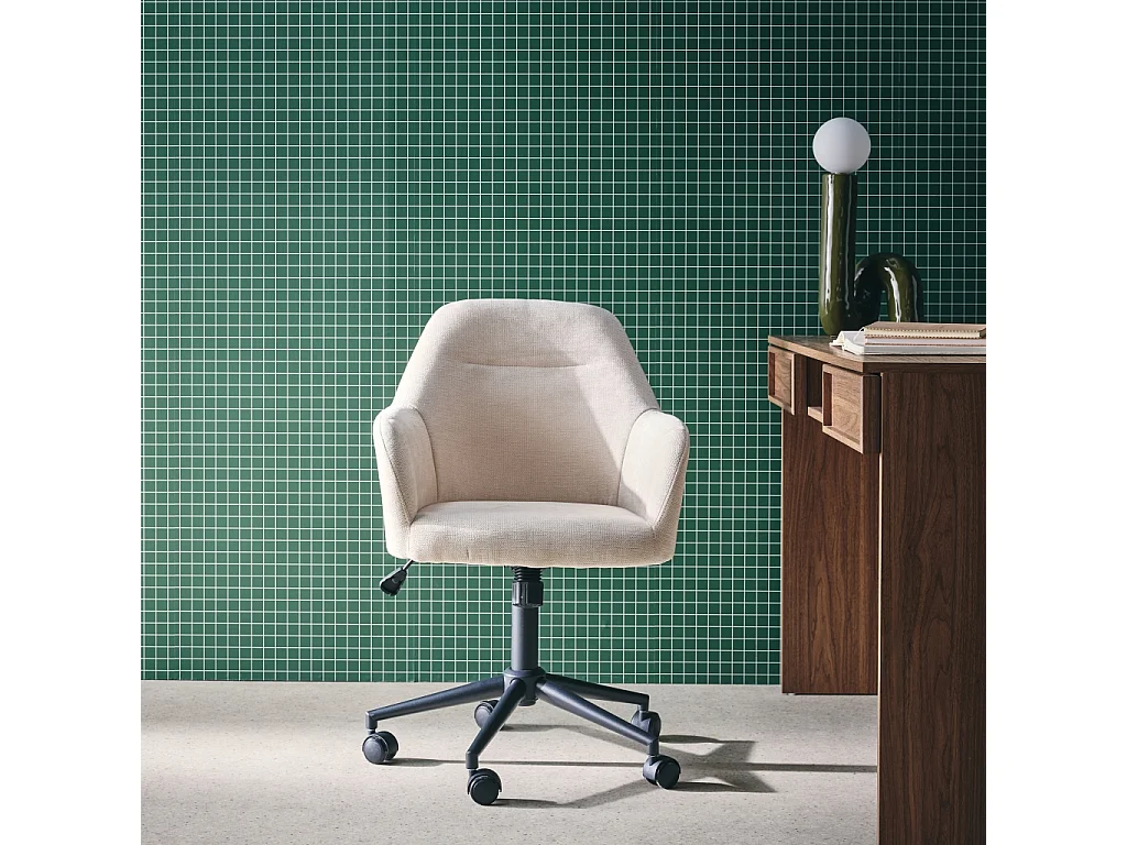 Sedia da ufficio con ruote regolabile in metallo e tessuto, beige