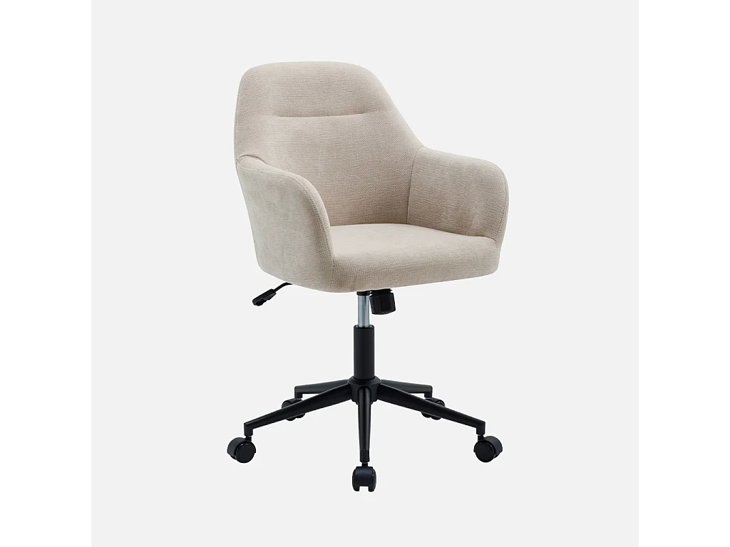 Chaise de bureau à roulettes ajustable métal et tissu beige - L 57 x P 57 x H 85/94.5cm - Stan