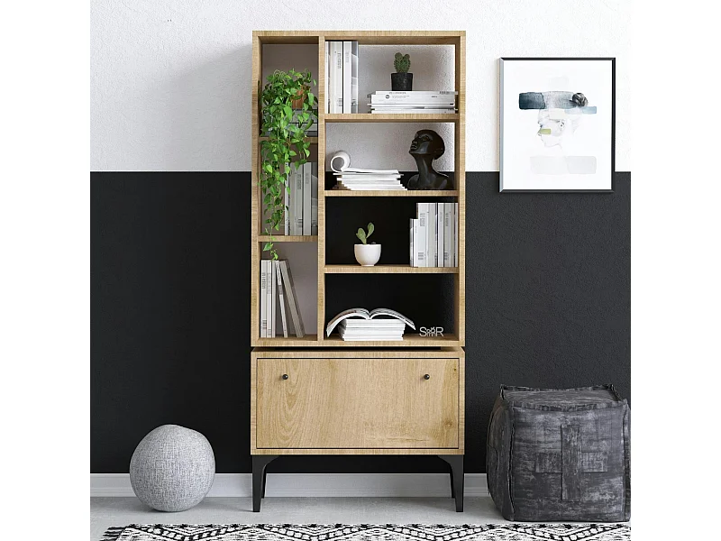 Bibliothèque salon effet bois clair multi-rangements JENA