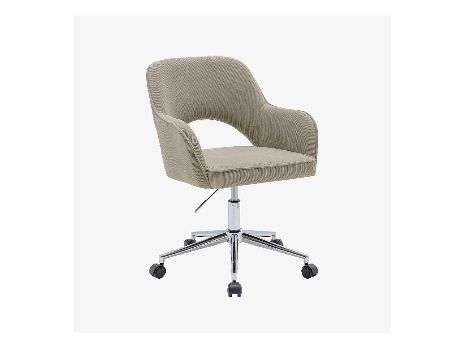 Sedia da ufficio a rotelle velluto a coste base cromata, talpa