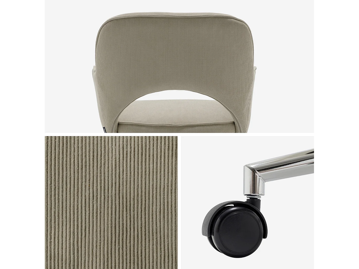 Sedia da ufficio a rotelle velluto a coste base cromata, talpa