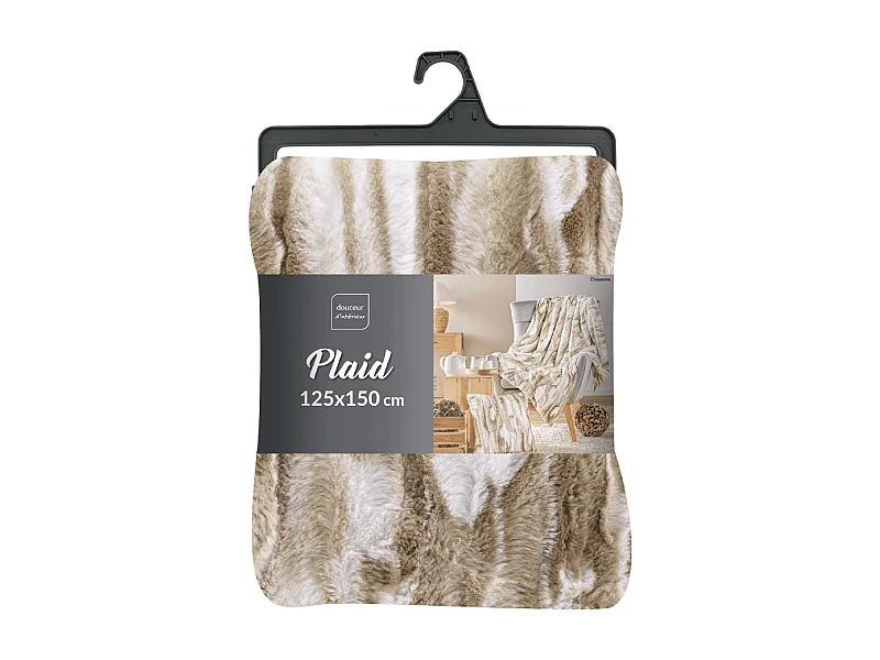 Koc w Kratkę imitujący futro "Cheyenne" 125x150cm Naturalny, Ciepły i Elegancki