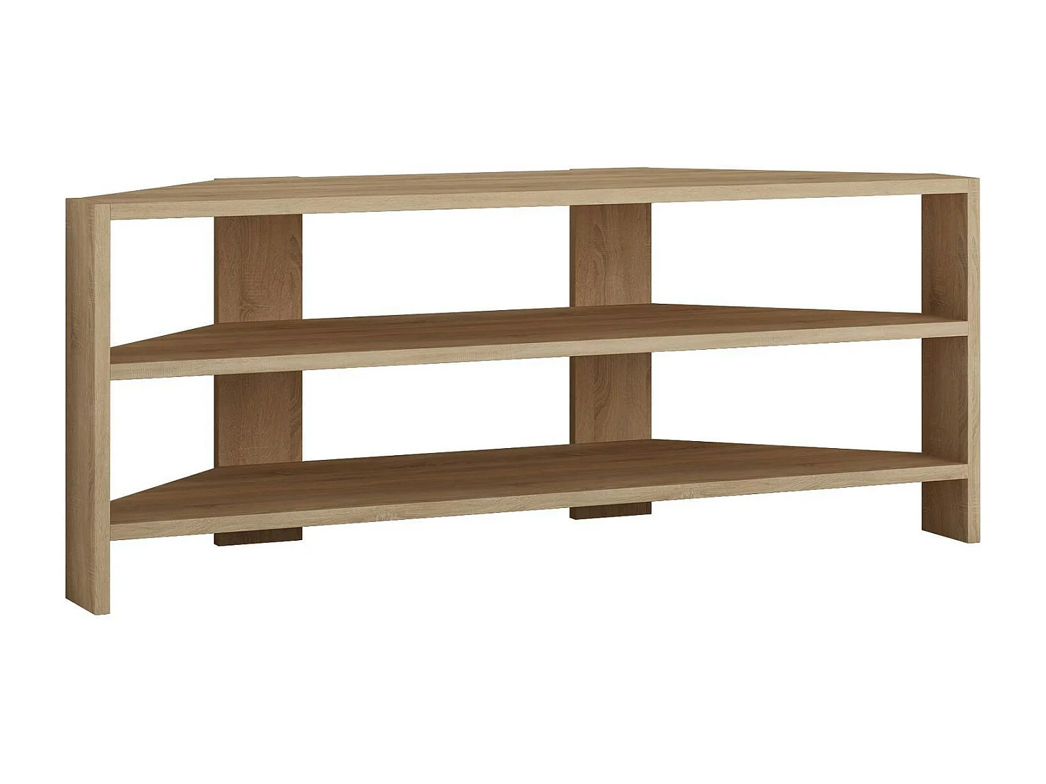 Meuble TV d'angle rangements ouverts - effet bois clair MARFA