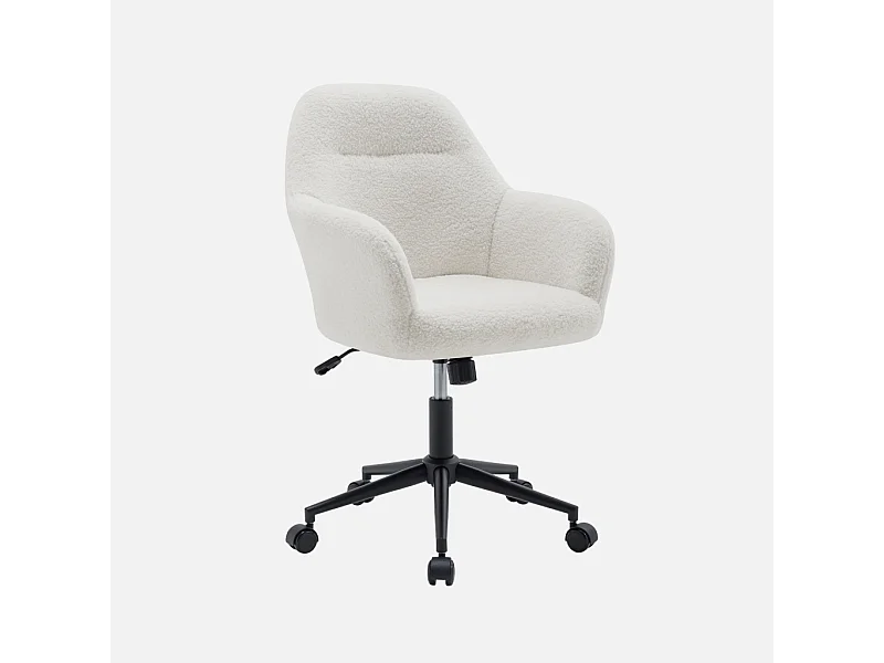 Chaise de bureau à roulettes ajustable métal et bouclette blanche - L 57 x P 57 x H 85/94.5cm - Stan