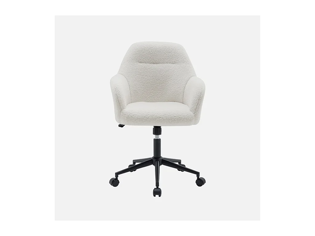 Silla de oficina con ruedas ajustable de metal y borreguito blanco
