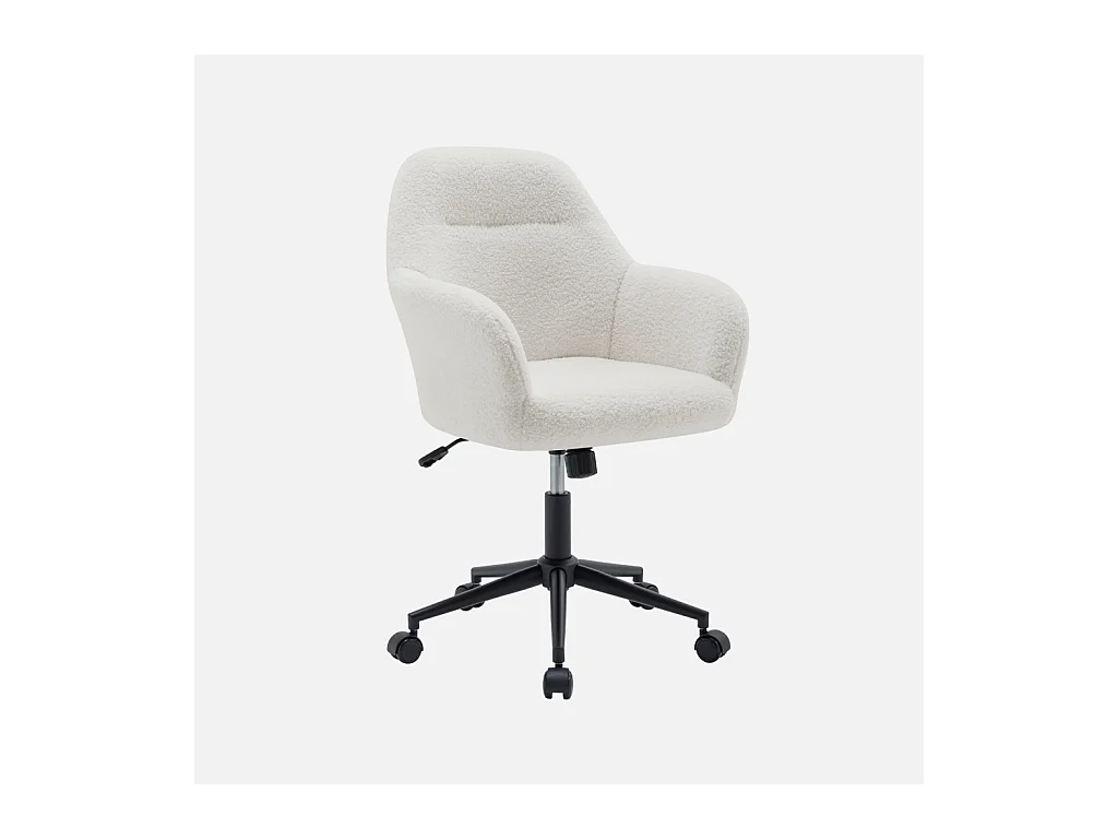 Chaise de bureau à roulettes ajustable métal et bouclette blanche - L 57 x P 57 x H 85/94.5cm - Stan