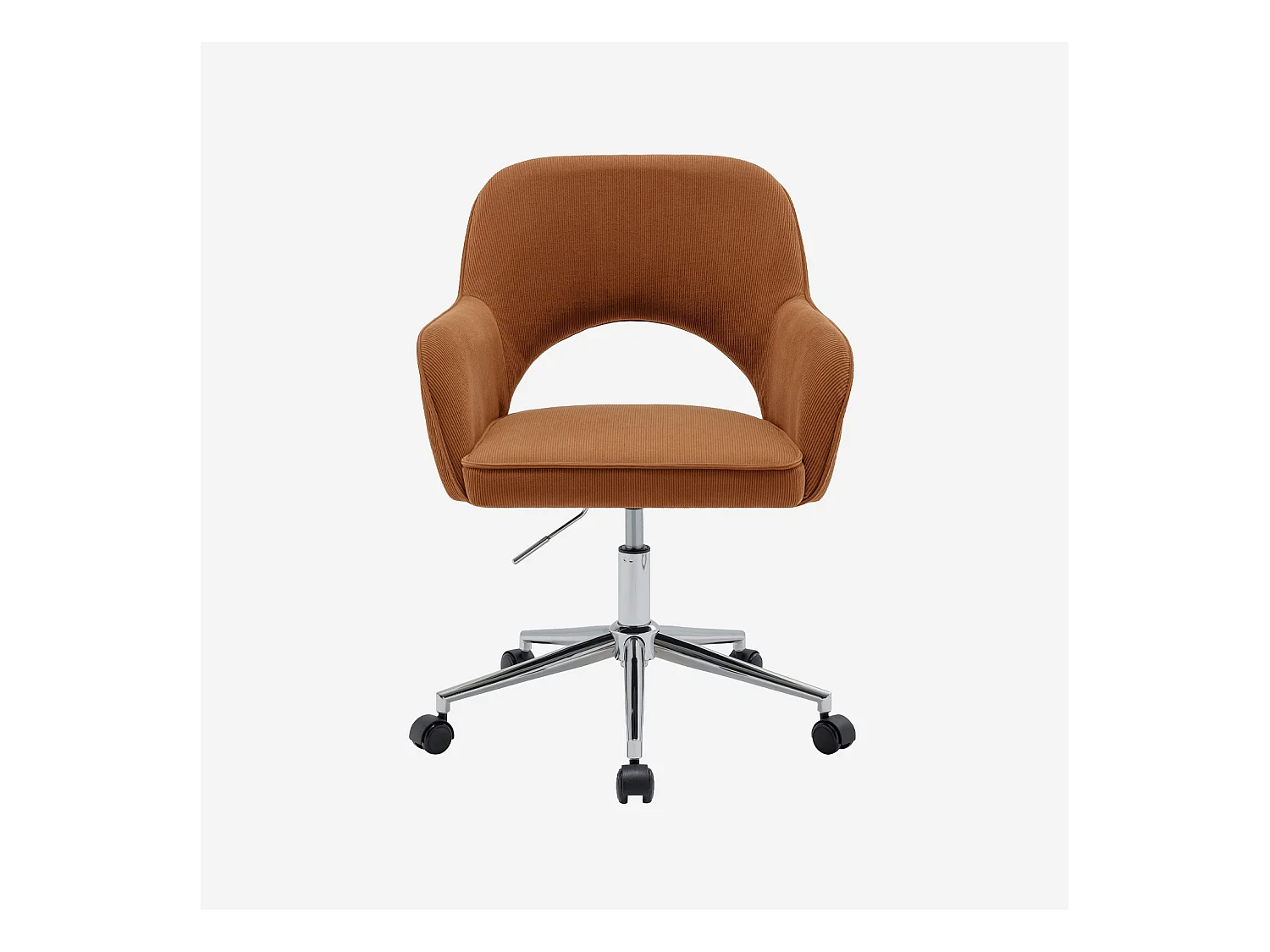 Sedia da ufficio a rotelle velluto a coste base cromata, camel