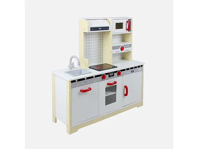 Cuisine en bois jaune pour enfant 3 portes - L 97.2 x P 30 x H 97 cm - Lolly