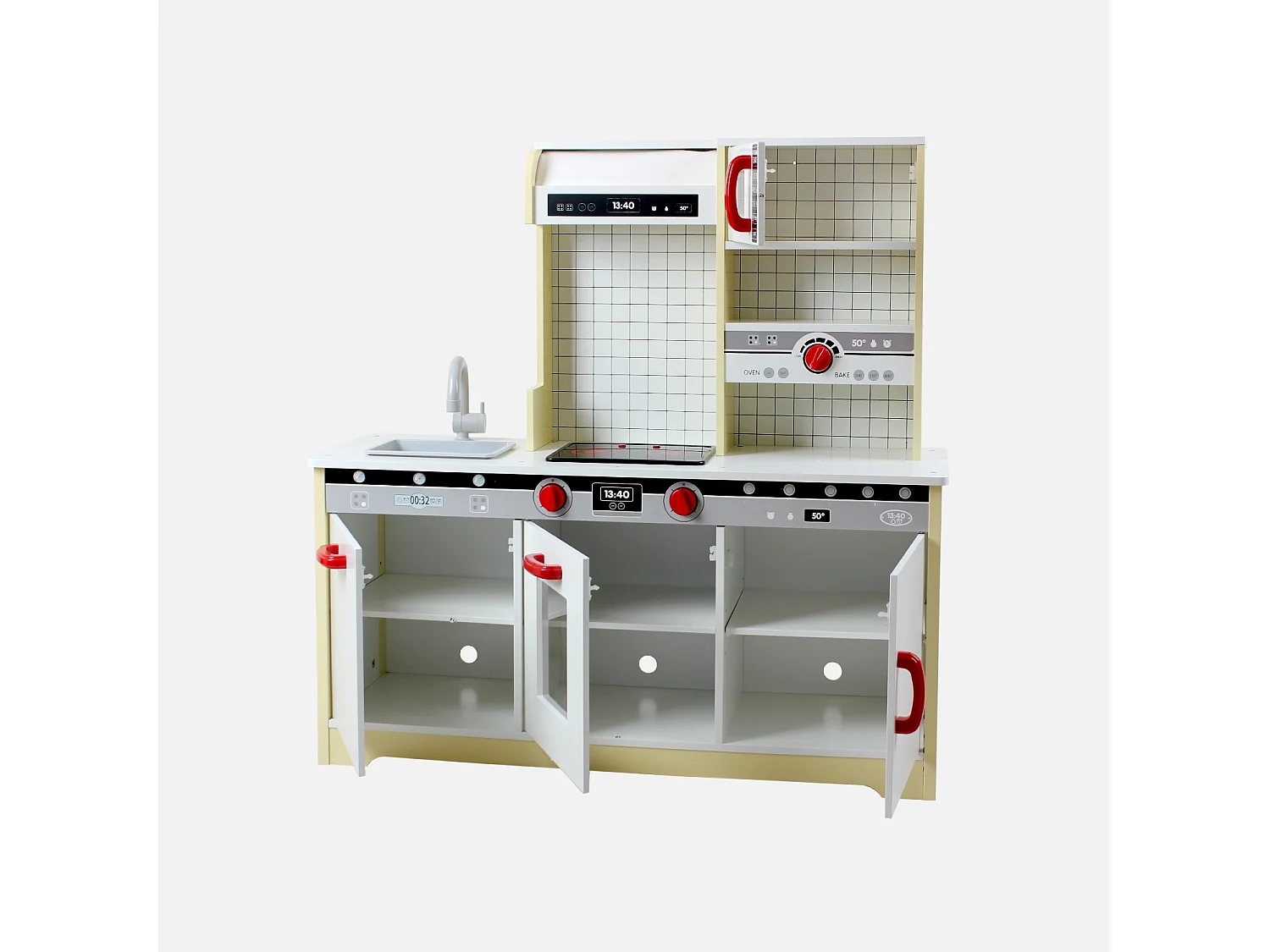 Cuisine en bois jaune pour enfant 3 portes - L 97.2 x P 30 x H 97 cm - Lolly