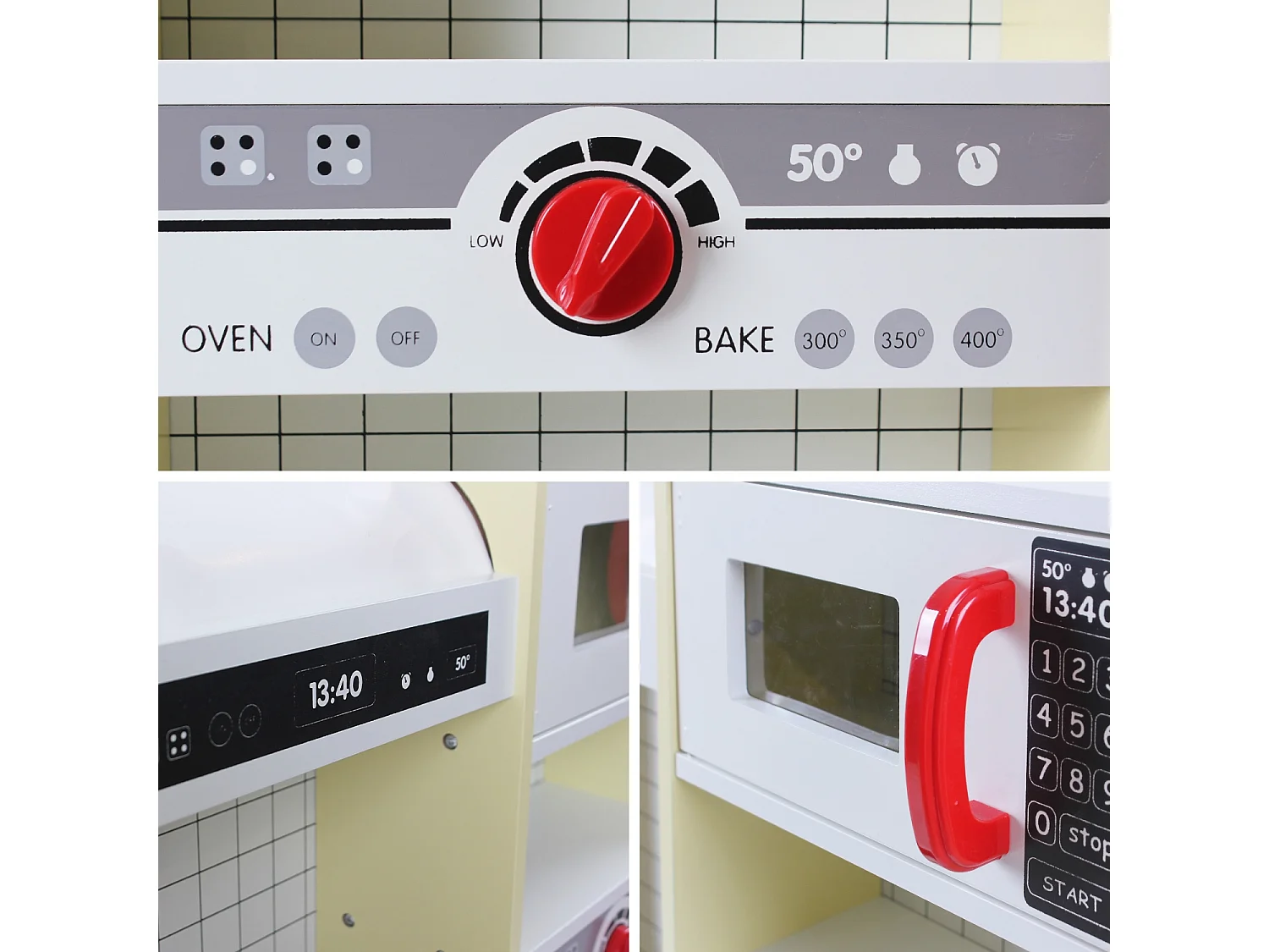 Cuisine en bois jaune pour enfant 3 portes - L 97.2 x P 30 x H 97 cm - Lolly