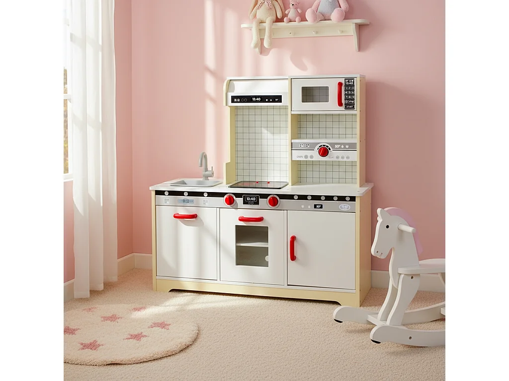 Cuisine en bois jaune pour enfant 3 portes - L 97.2 x P 30 x H 97 cm - Lolly