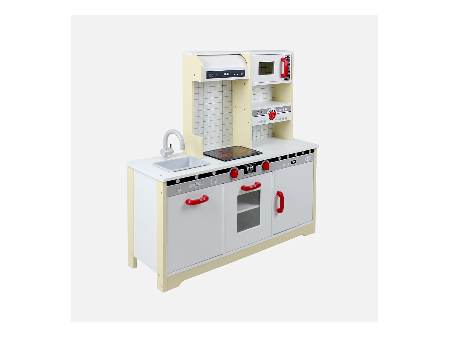 Cuisine en bois jaune pour enfant 3 portes - L 97.2 x P 30 x H 97 cm - Lolly